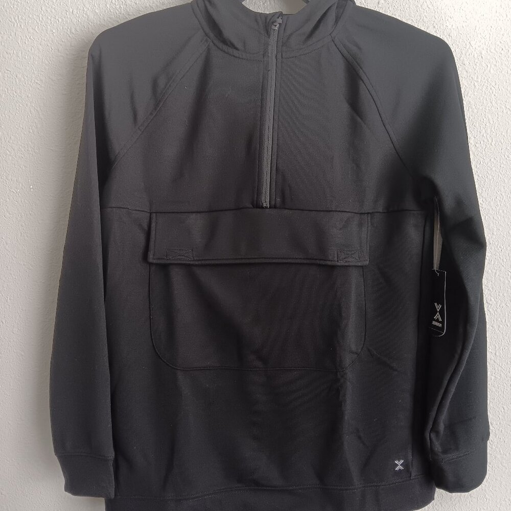 Xersion Double-Knit Boys Hooded Long Sleeve Active Quarter-Zip Black Sz L 925420